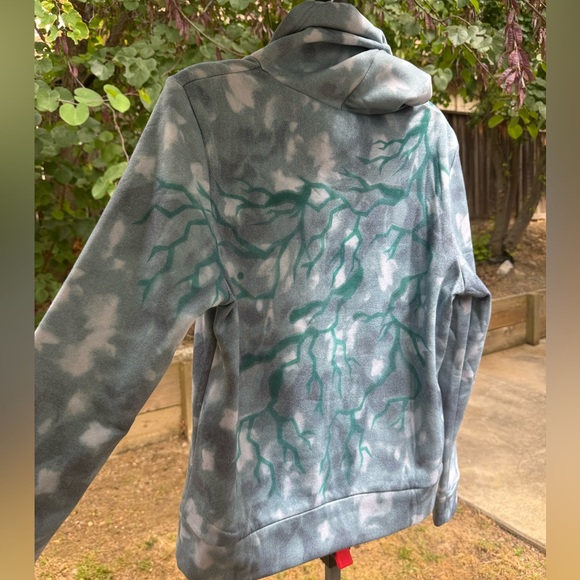 Fabric Spray Paint Design Apparel | "Teal Thunder" Blue Green Tie Dye Hoodie - Picture 7 of 7
